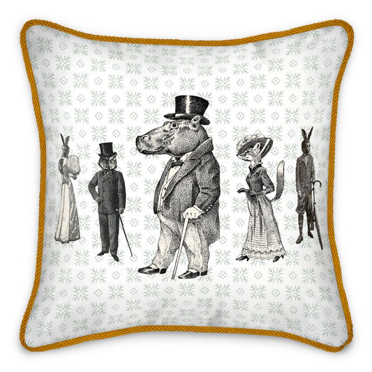 ENNUI ÉLÉGANT "Hippo and Friends" Double Sided Silk Pillow