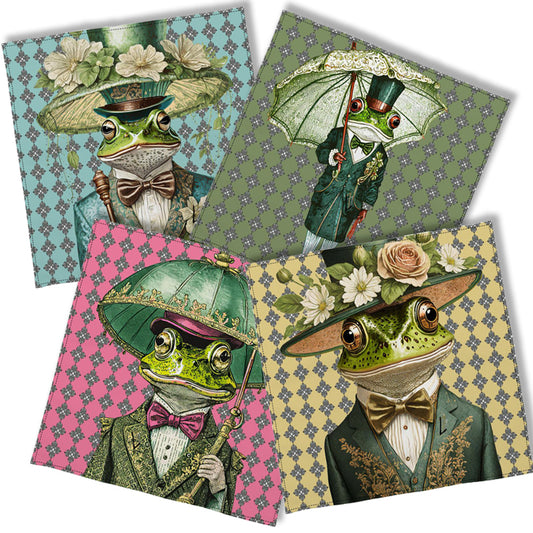 FANCY DANDY FROGS Hand-Stitched Cotton Napkins