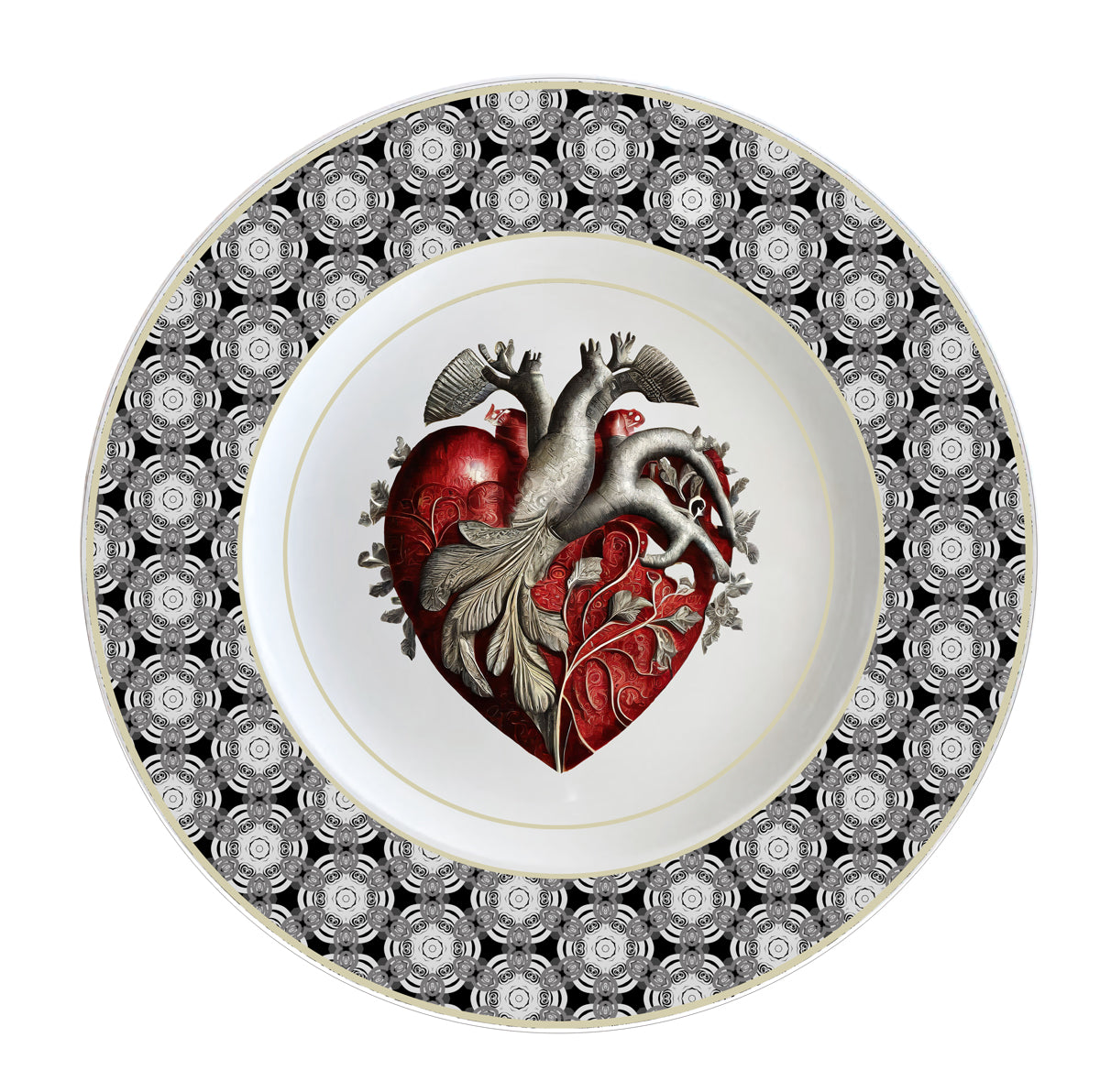 12" Rimmed Fine Porcelain China Serving/Charger Plate featuring Louis XIV voguing around the rim.