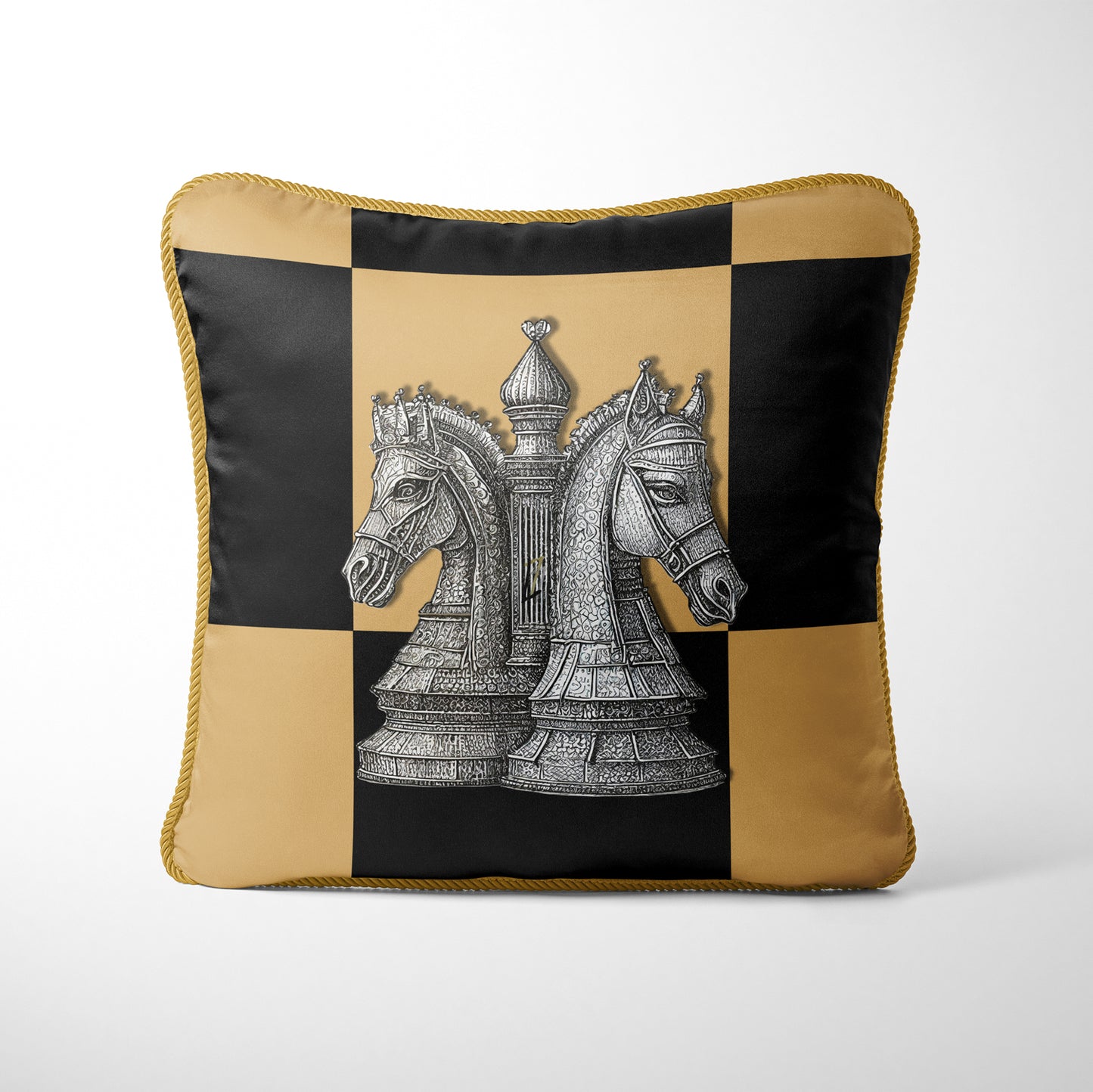 CHECKMATE "The Knight" Double Sided Silk Pillow