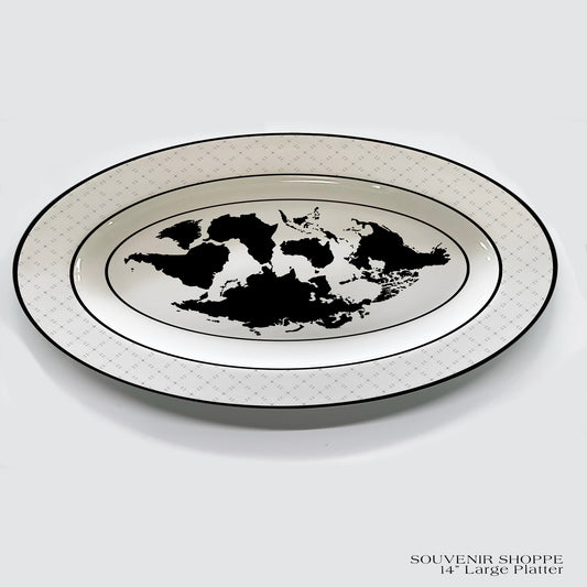 14" Oval Platter featuring an alternative realty map of the world.